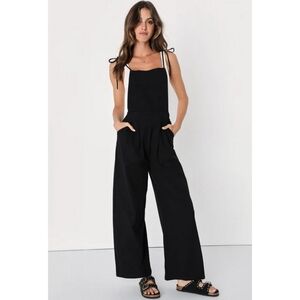 LULUS What a Wonderful Day Black Tie-Strap Overall Jumpsuit Small
